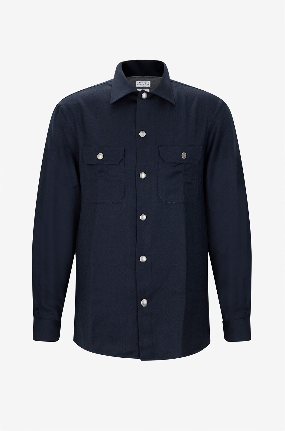 BRUNELLO CUCINELLI Surchemise en flanelle de laine vierge à poches poitrine Regular Homme BLEU FONCE 1
