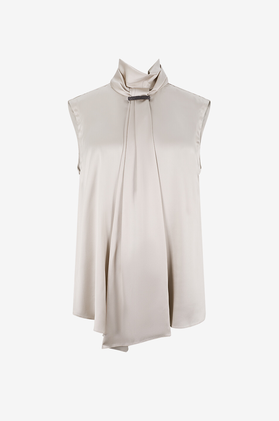 Ärmellose Seidenbluse mit drapiertem Stehkragen Monile