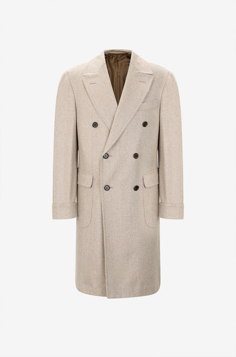 Otello herringbone cashmere double-breasted coat - CARUSO - BROWN