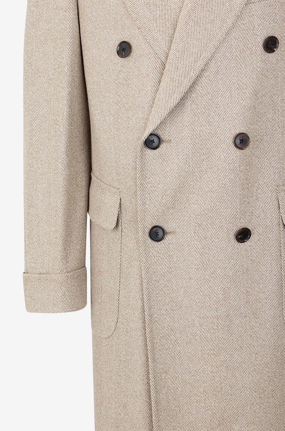 Otello herringbone cashmere double-breasted coat - CARUSO - BROWN