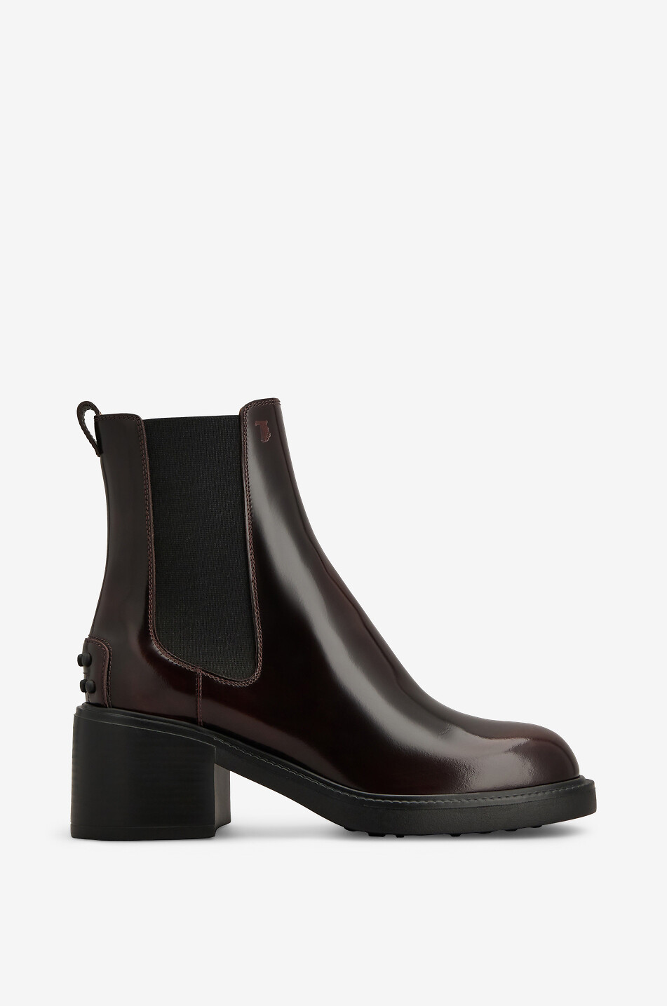 TOD'S Bottines chelsea en cuir verni à talon carré Gomma 60 Femme MARRON FONCÉ 1