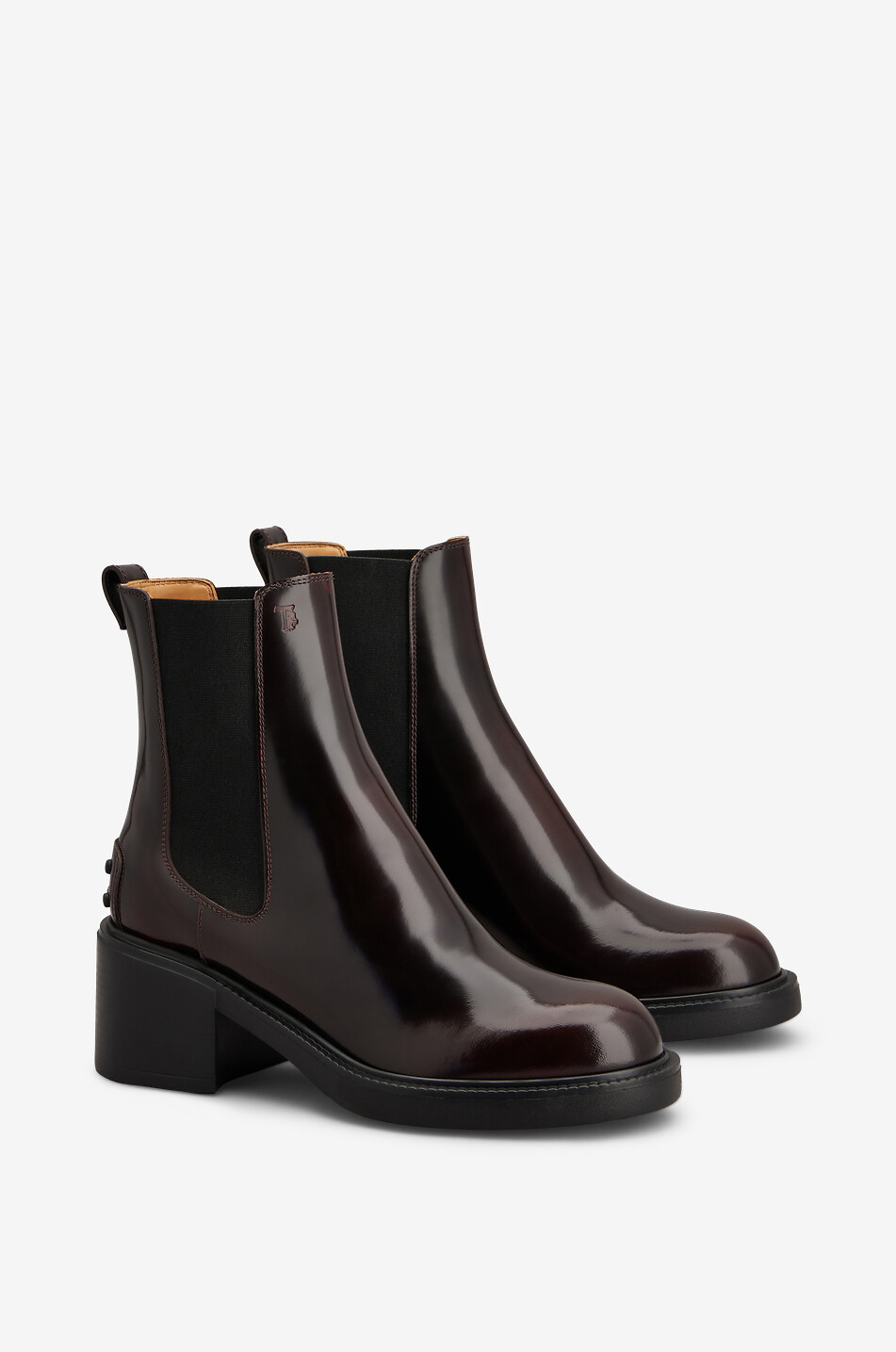 TOD'S Bottines chelsea en cuir verni à talon carré Gomma 60 Femme MARRON FONCÉ 2