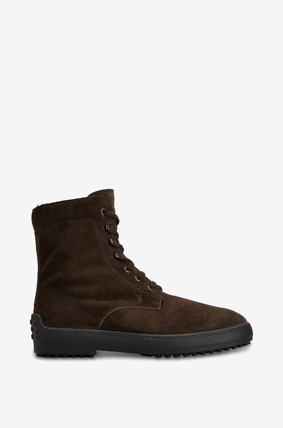 TOD'S Winter Gommino shearling-lined suede lace-up ankle boots Men DARK BROWN 1