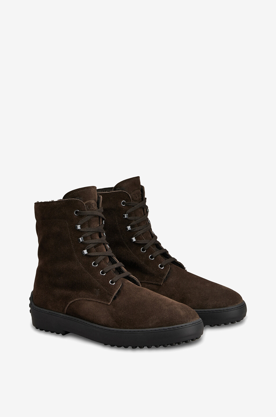 TOD'S Winter Gommino shearling-lined suede lace-up ankle boots Men DARK BROWN 2