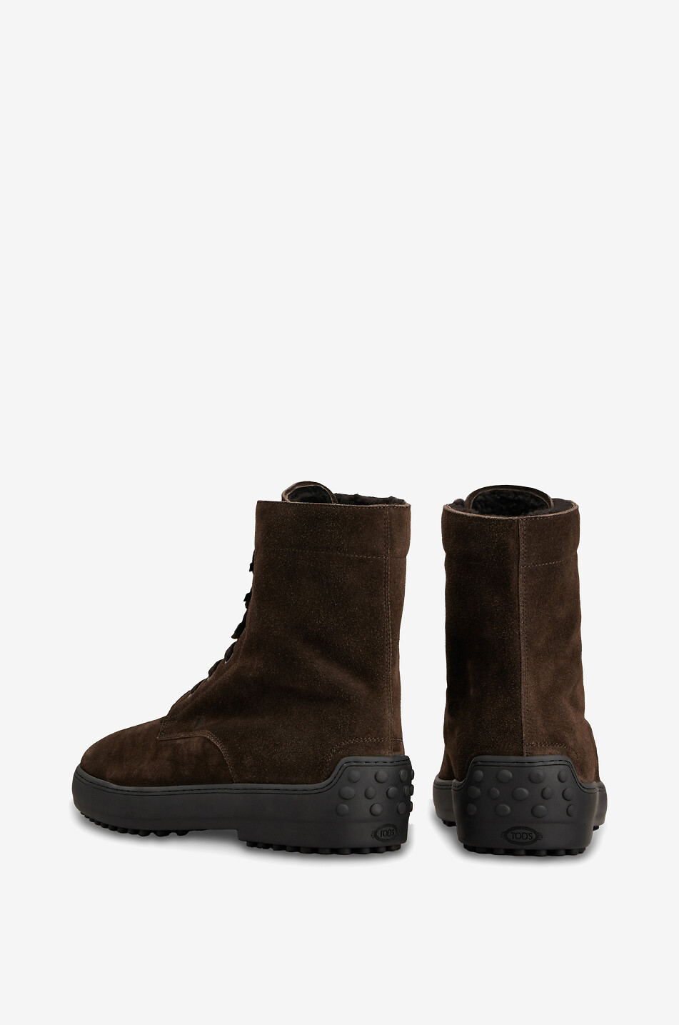 TOD'S Winter Gommino shearling-lined suede lace-up ankle boots Men DARK BROWN 3