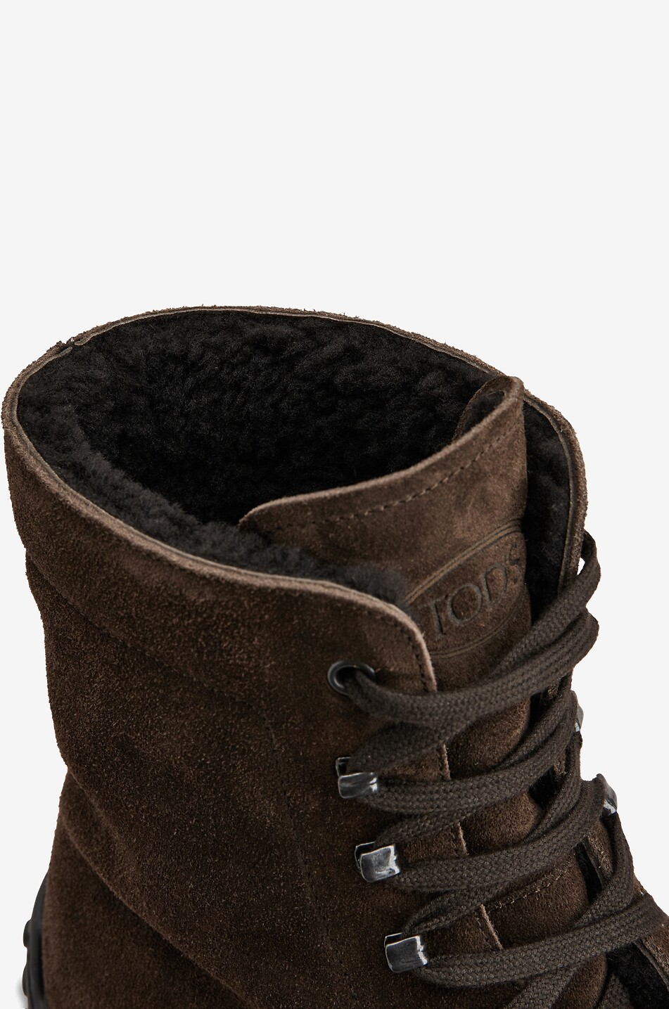 TOD'S Winter Gommino shearling-lined suede lace-up ankle boots Men DARK BROWN 6