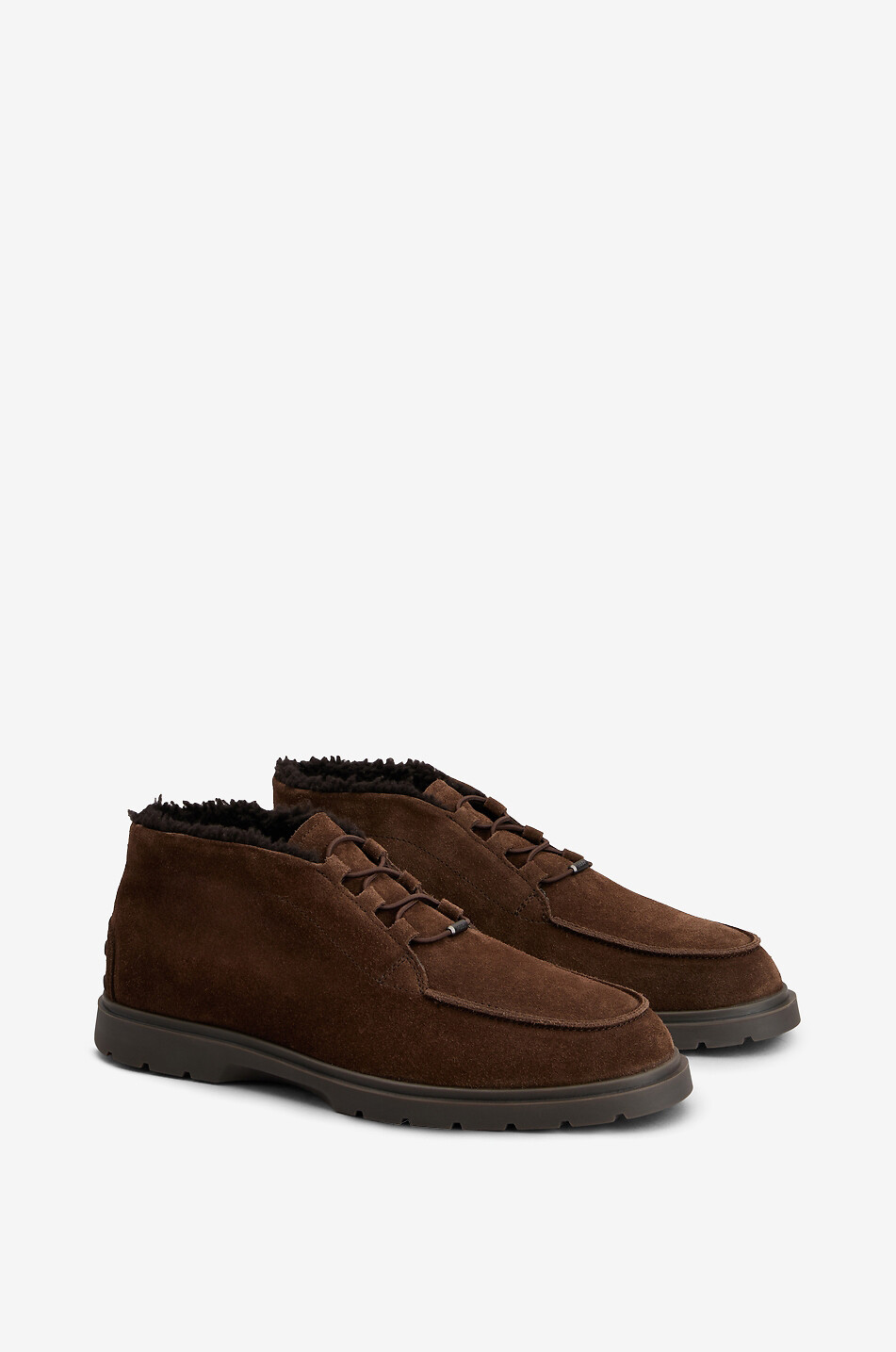 TOD'S Winter Gommino shearling-lined suede low-top lace-up ankle boots Men DARK BROWN 2