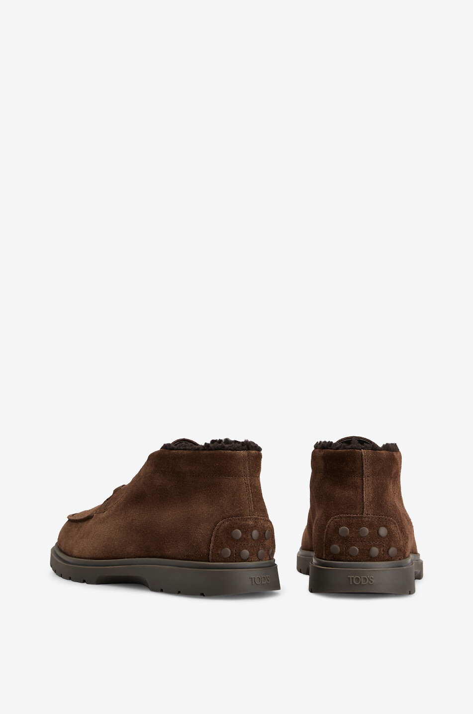TOD'S Winter Gommino shearling-lined suede low-top lace-up ankle boots Men DARK BROWN 3