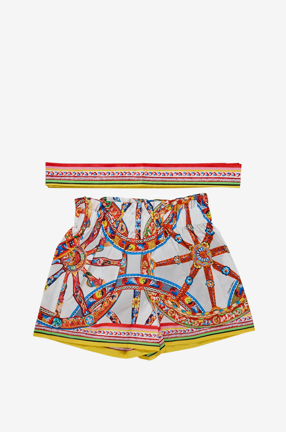 DOLCE & GABBANA Short et ceinture à nouer fille en popeline Carretto Fille MULTICOLORE 1