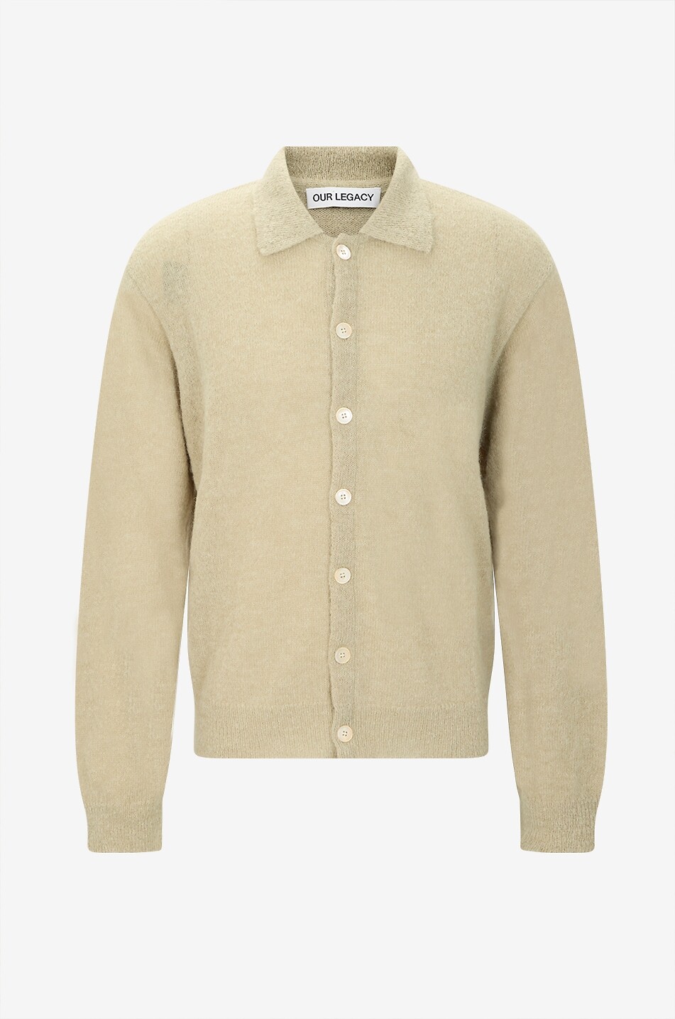 OUR LEGACY Cardigan boxy esprit polo en maille alpaga Evening Polo Fuzzy Alpaca Homme VERT 1