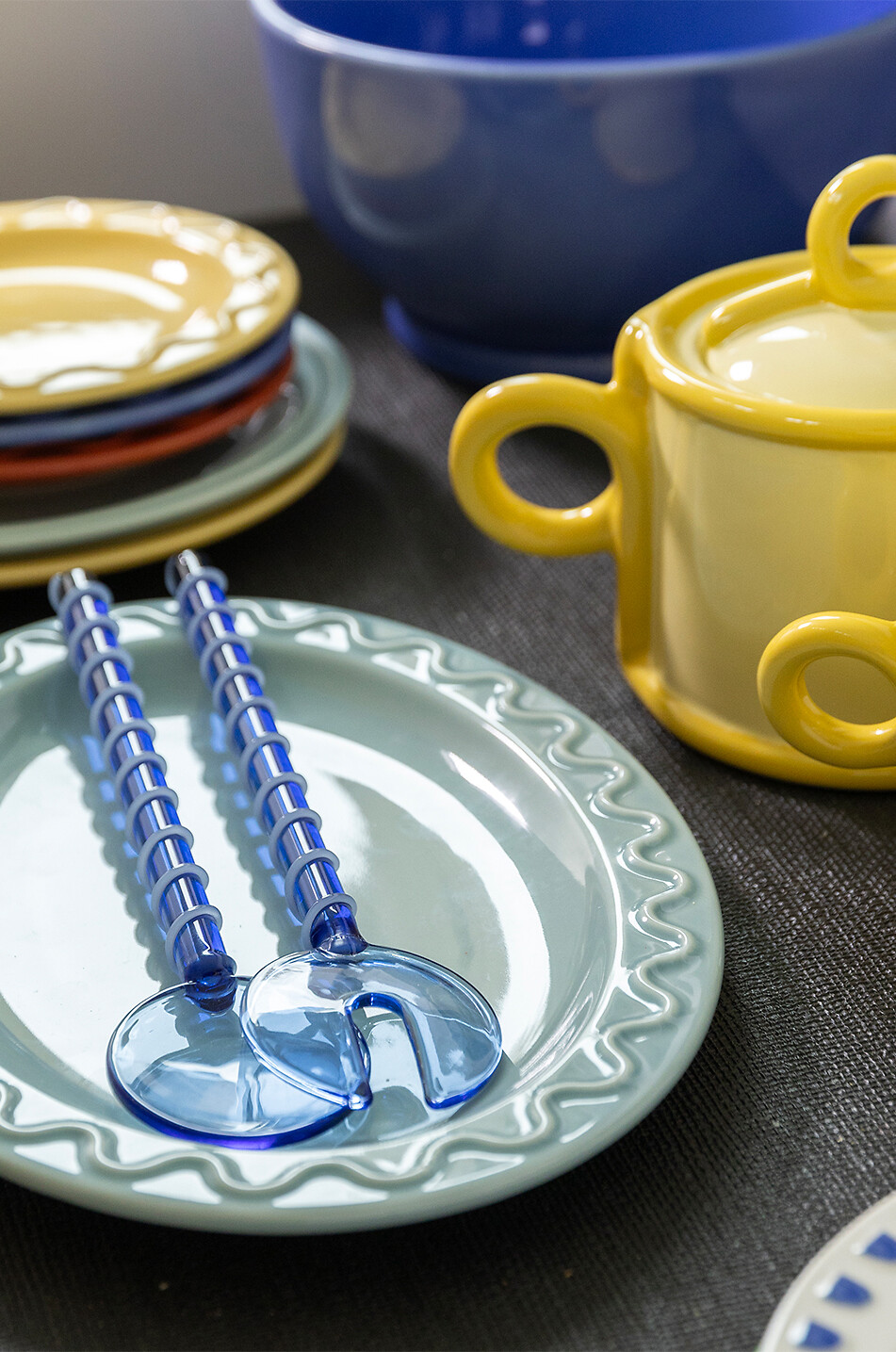 KLEVERING Couverts à salade en verre borosilicate torsadé Sling Blue Maison BLEU 3