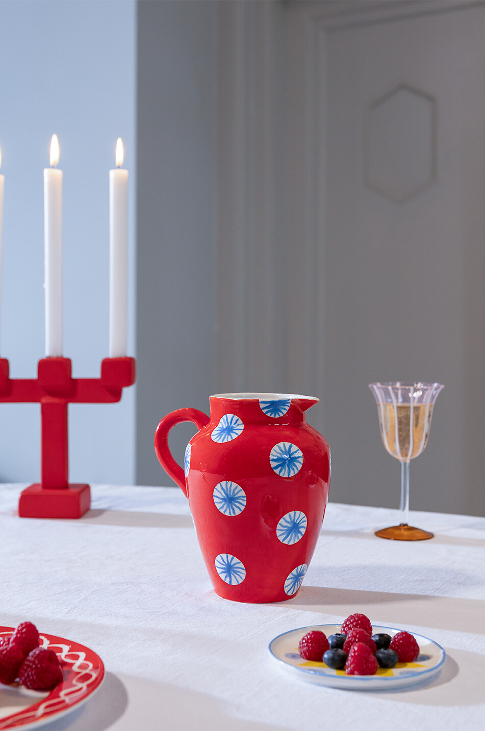 KLEVERING Pichet en grès à motifs à disques Festivo Red - 150 cl Maison ROUGE 2