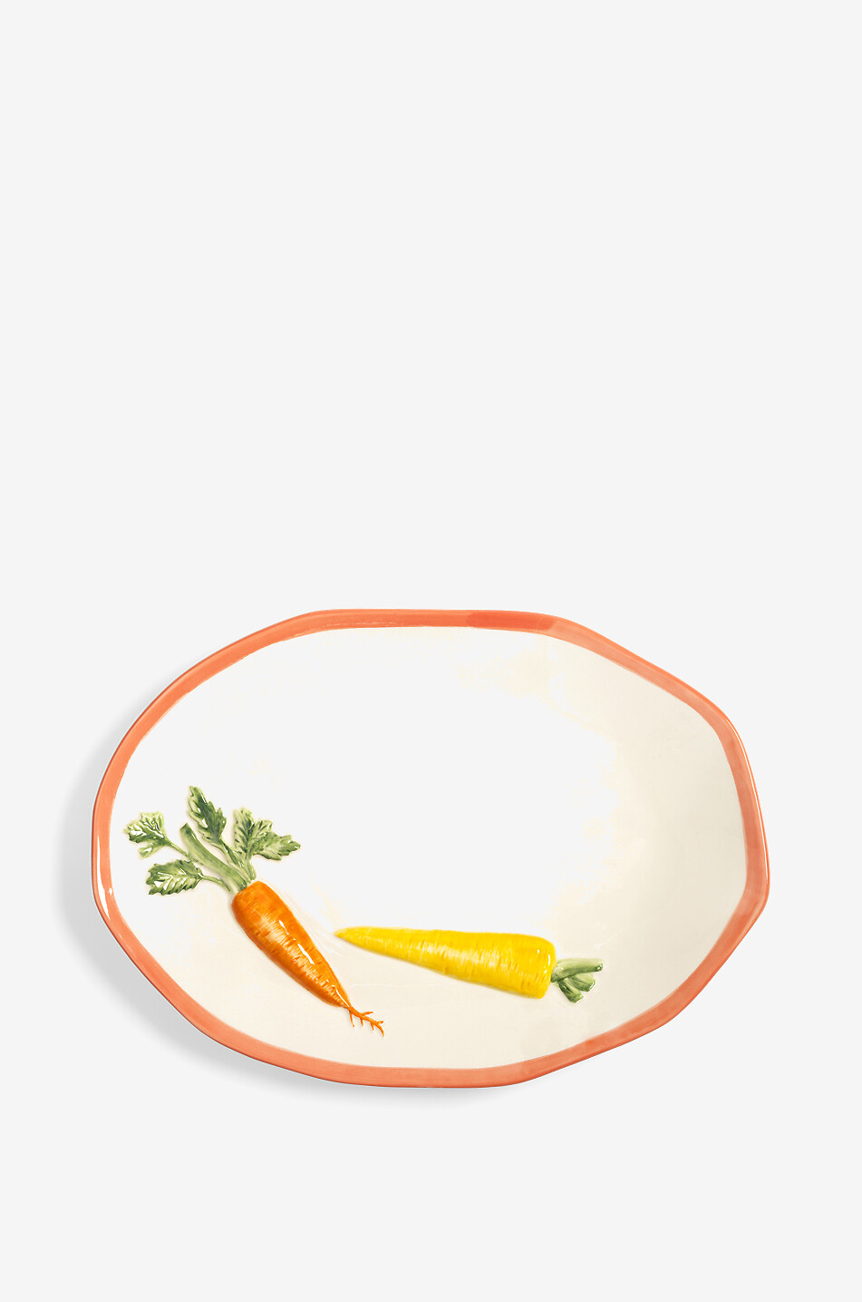 Oval stoneware serving platter with carrot motif