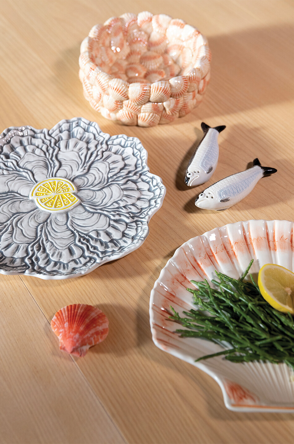 KLEVERING Salière et poivrière en porcelaine en forme de sardine Maison GRIS 3