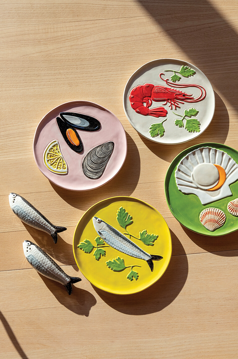 KLEVERING Salière et poivrière en porcelaine en forme de sardine Maison GRIS 5