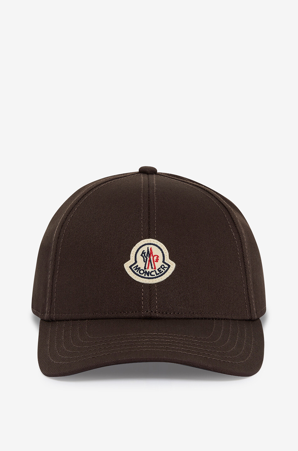MONCLER Tricolour logo patch adorned cotton gabardine baseball cap Men BROWN 1