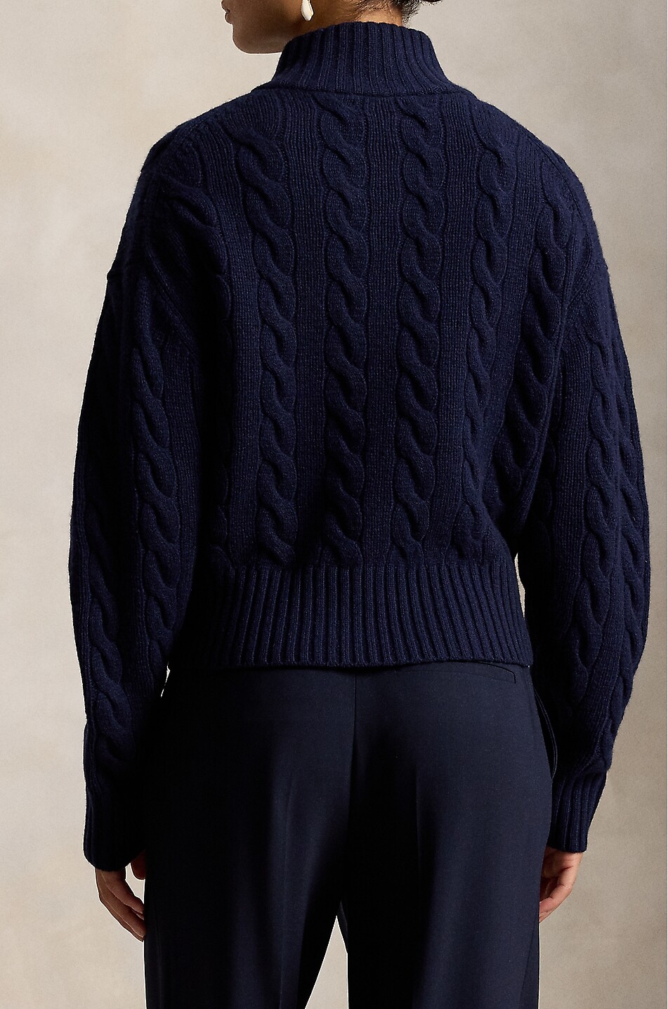 POLO RALPH LAUREN Pony half-zip cable-knit jumper in wool and cashmere Women DARK BLUE 3