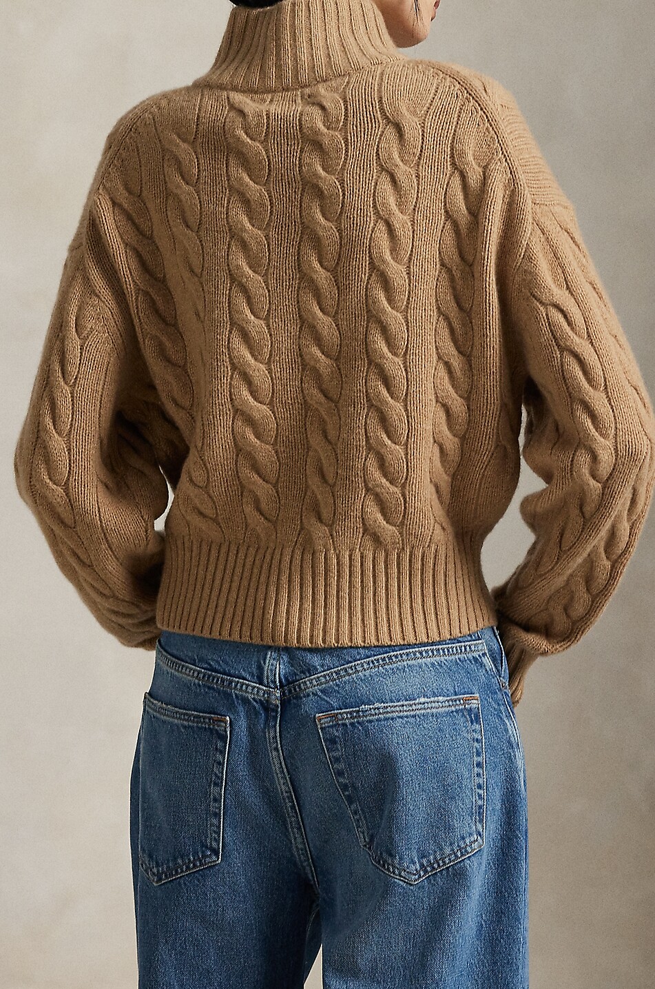 POLO RALPH LAUREN Pony half-zip cable-knit jumper in wool and cashmere Women CAMEL 4