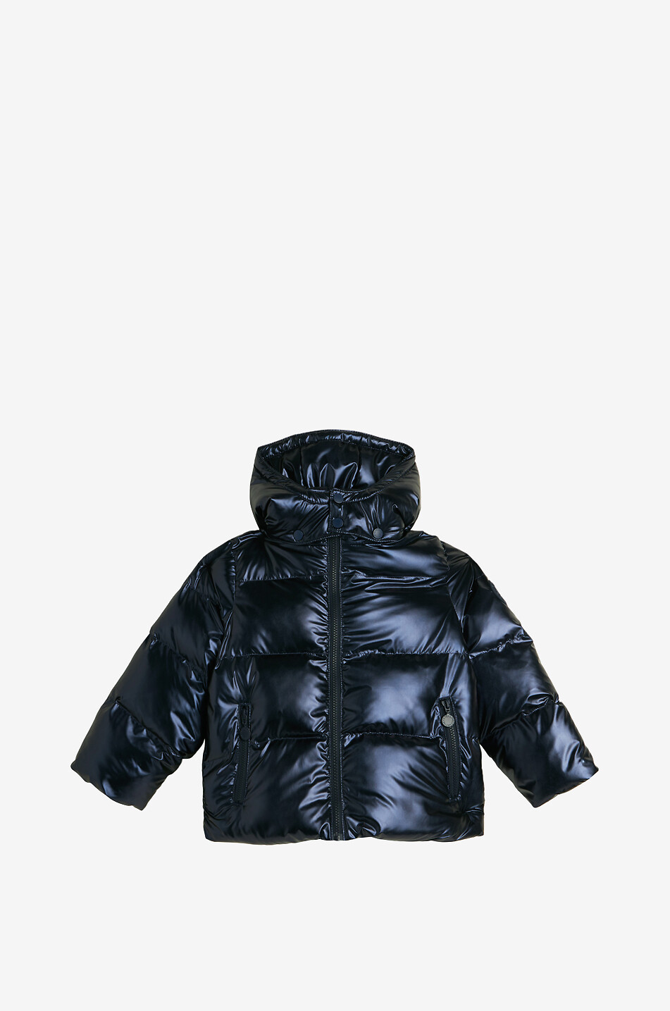 STELLA McCARTNEY KID Kurze Mädchen-Daunenjacke mit Kapuze aus Metallic-Nylon Mädchen DUNKELBLAU 2