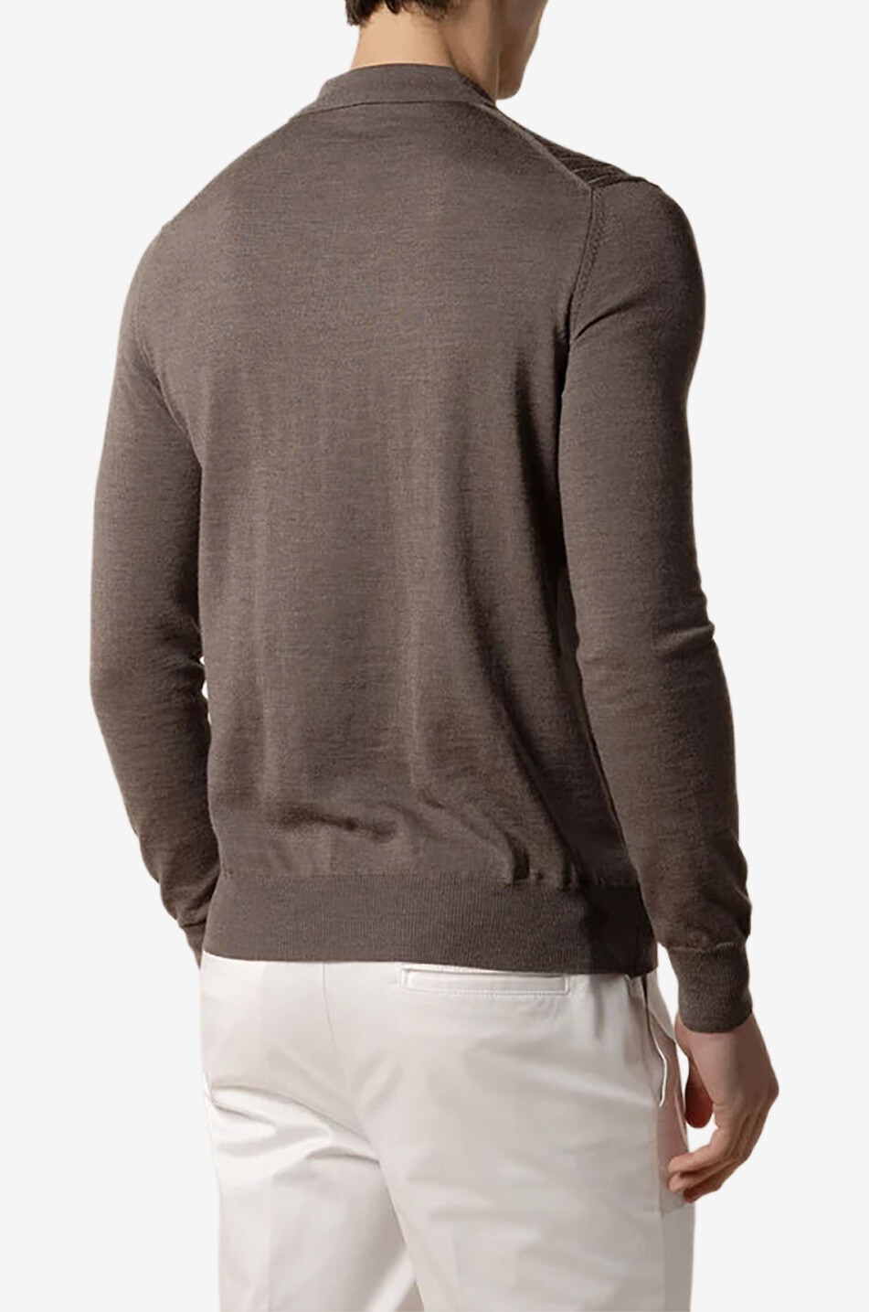AURELIEN Fitted rib knit Cashwool polo jumper with zipped collar Men BROWN 3