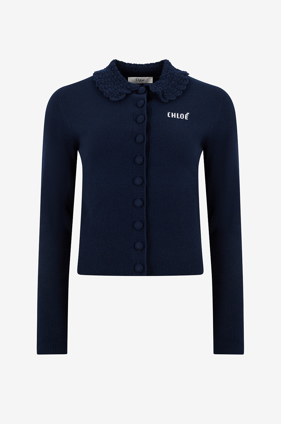 CHLOE Cardigan à col claudine en laine Femme BLEU FONCE 1