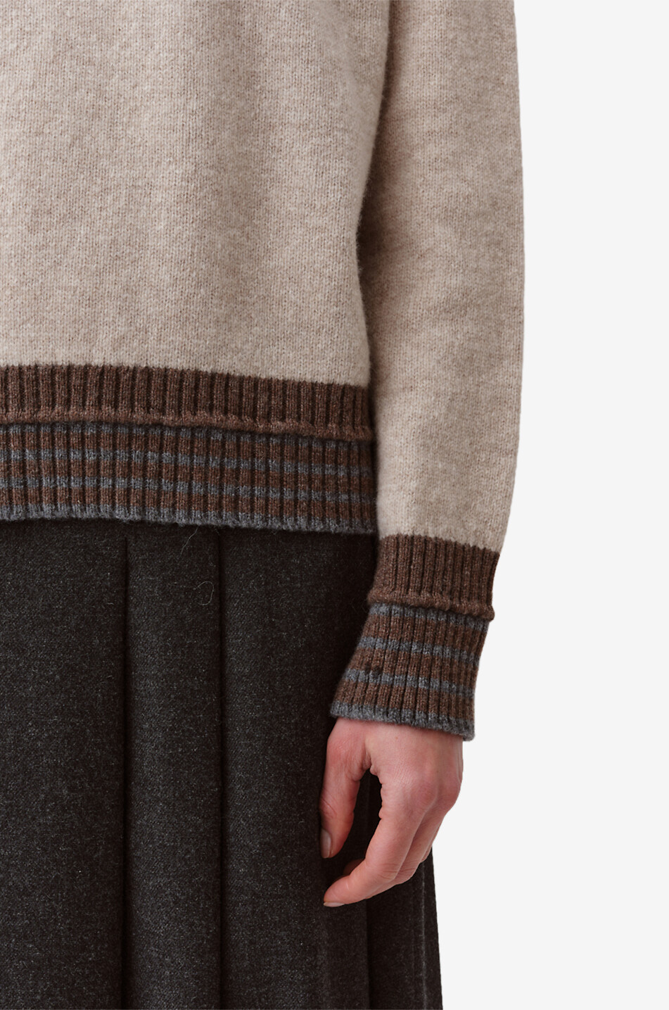 DIEGA Pull à col montant rayé en laine mérinos Paliamo Femme BEIGE 6