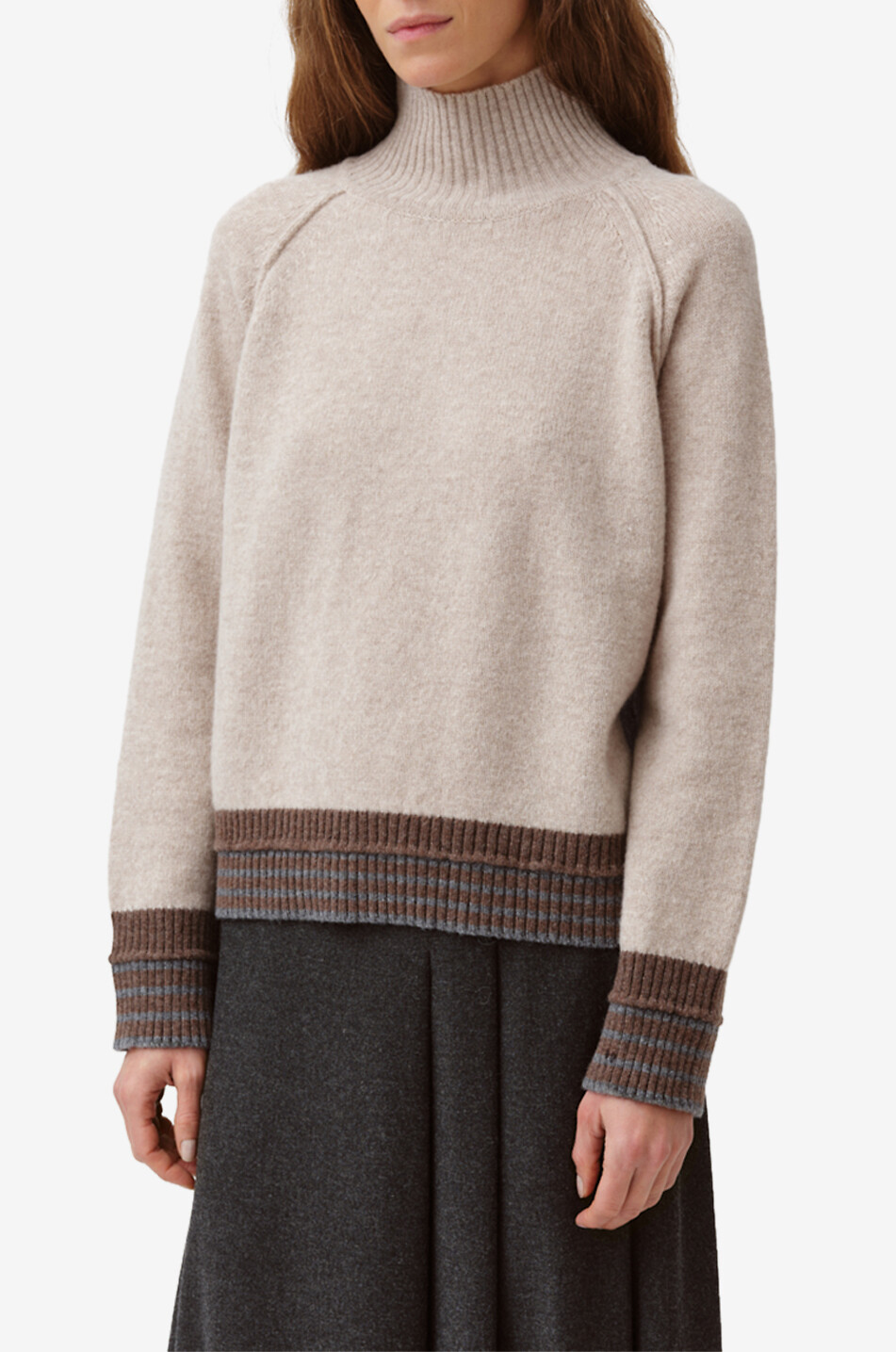 DIEGA Pull à col montant rayé en laine mérinos Paliamo Femme BEIGE 5