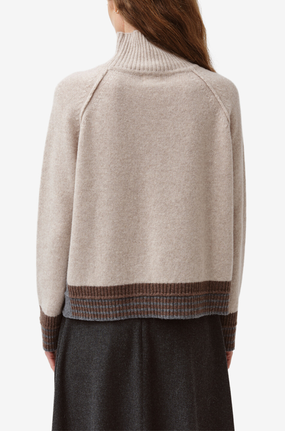 DIEGA Pull à col montant rayé en laine mérinos Paliamo Femme BEIGE 3