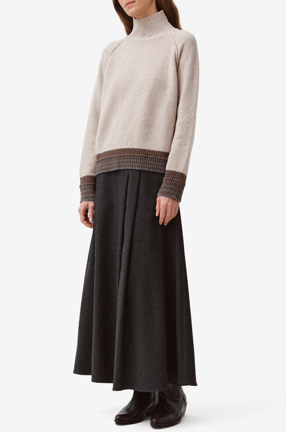 DIEGA Pull à col montant rayé en laine mérinos Paliamo Femme BEIGE 2