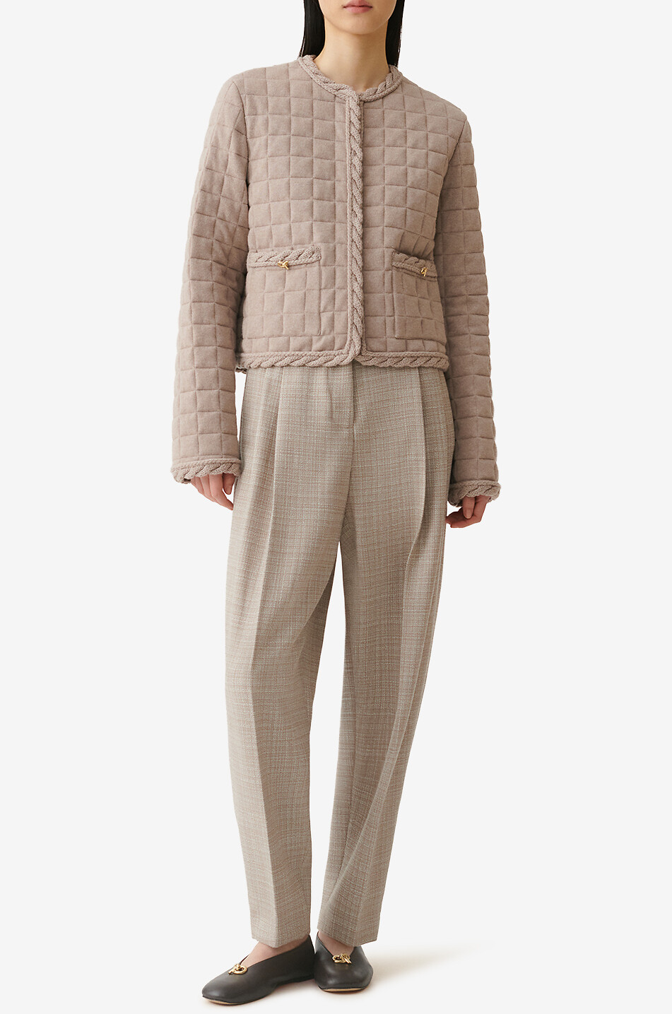 FABIANA FILIPPI Lightweight quilted wool blend jacket with crewneck Women Medium beige 2