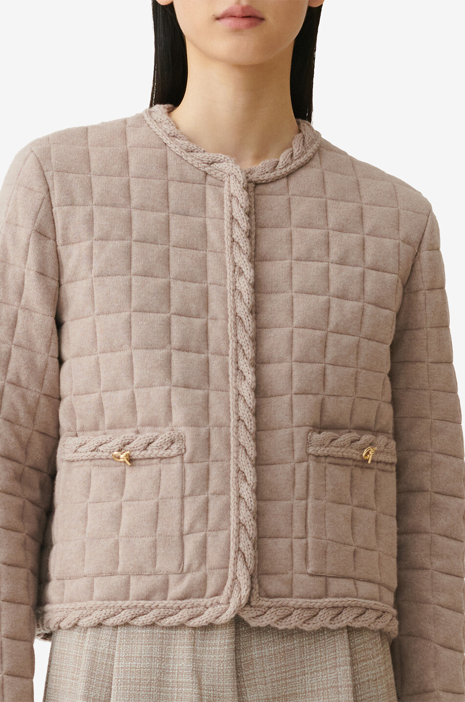 FABIANA FILIPPI Lightweight quilted wool blend jacket with crewneck Women Medium beige 4