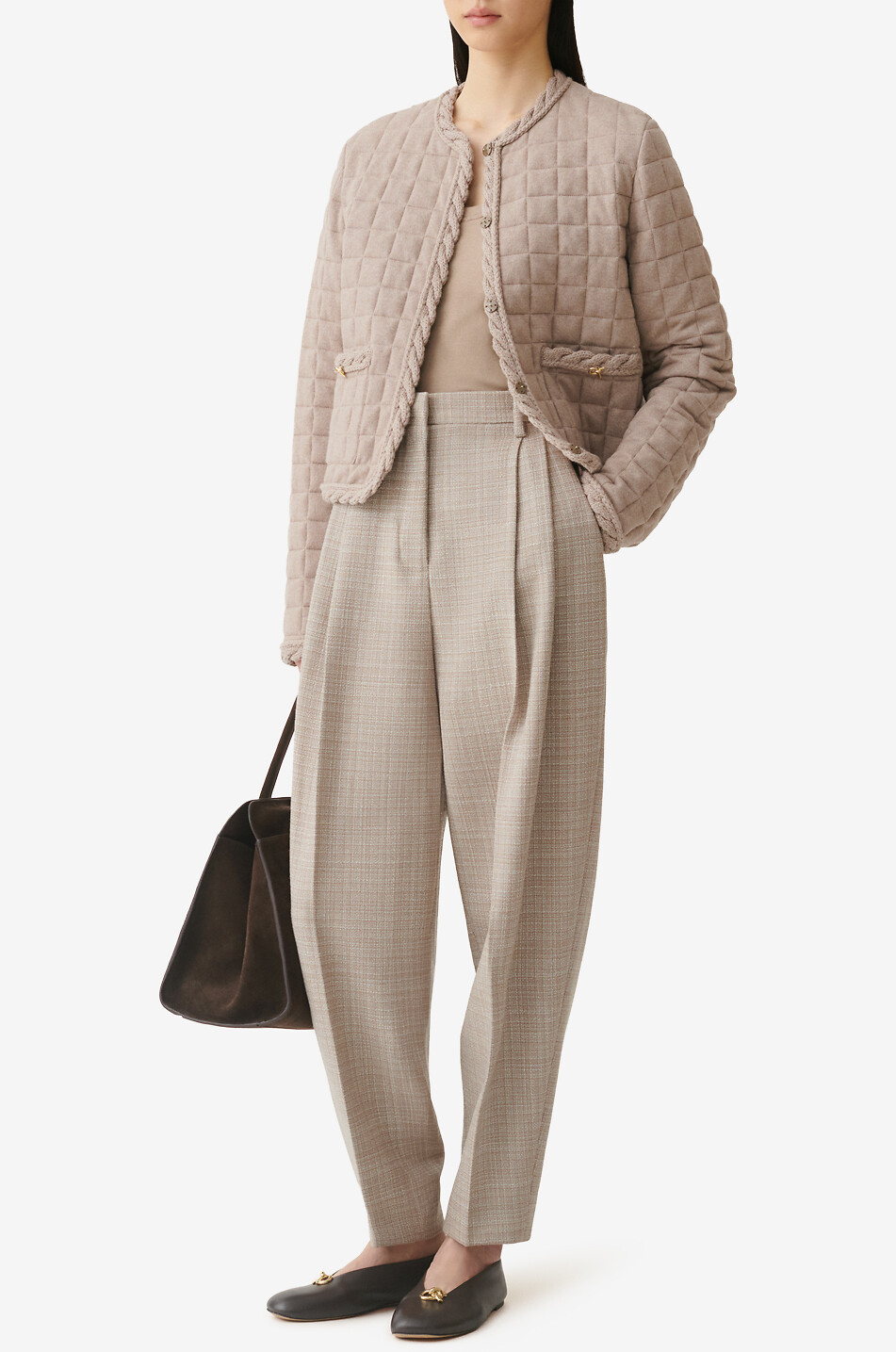 FABIANA FILIPPI Lightweight quilted wool blend jacket with crewneck Women Medium beige 5