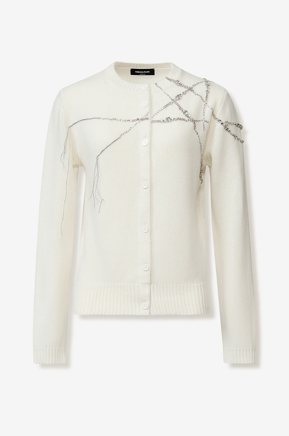 FABIANA FILIPPI Cardigan à col rond en Platinum brodé de strass Femme BLANC 1