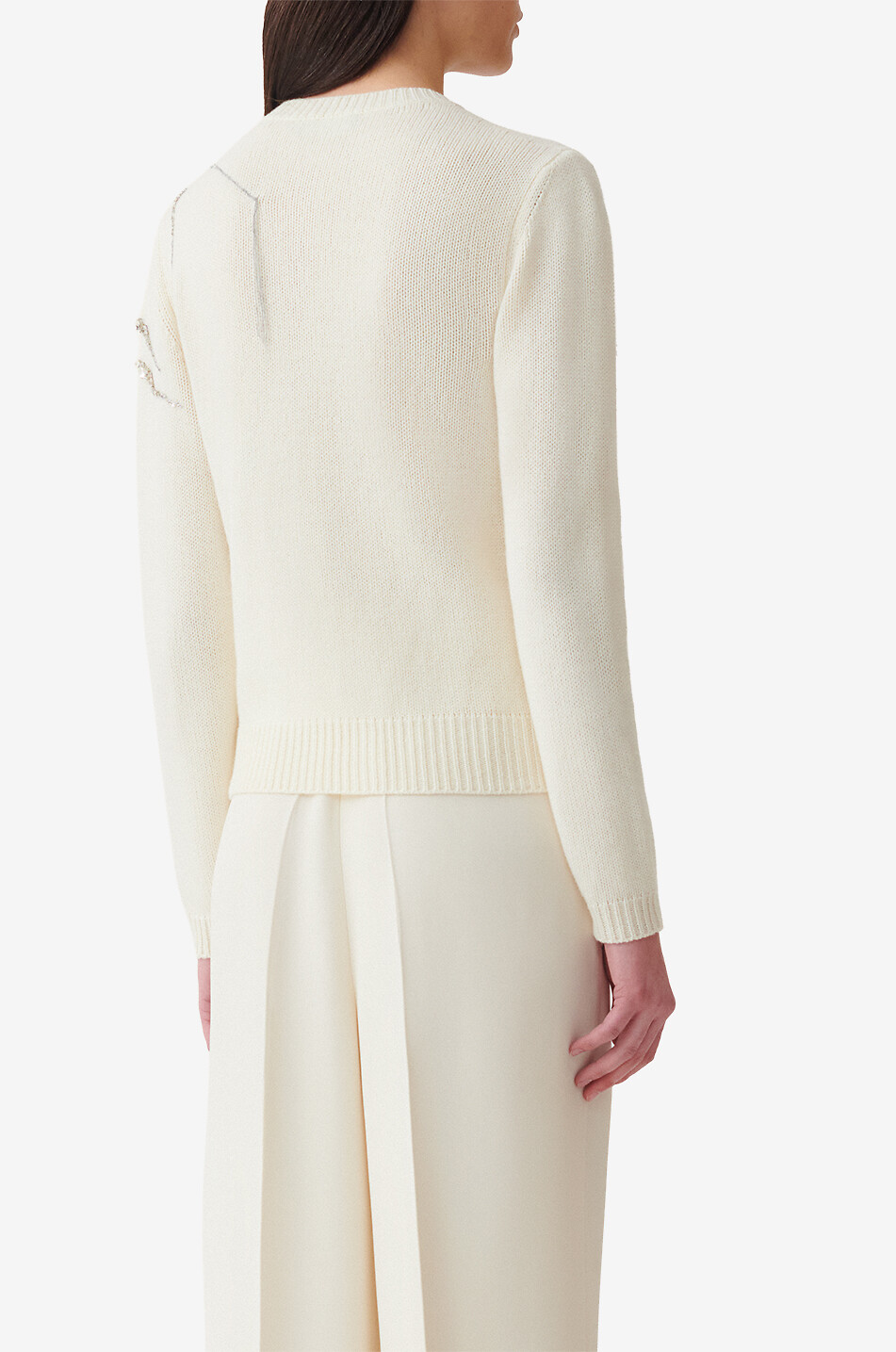 FABIANA FILIPPI Cardigan à col rond en Platinum brodé de strass Femme BLANC 3