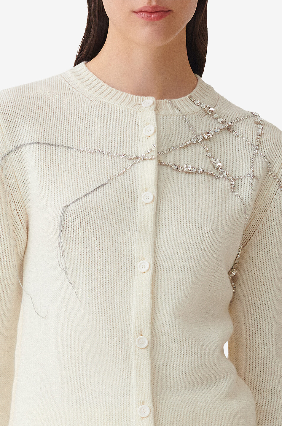 FABIANA FILIPPI Cardigan à col rond en Platinum brodé de strass Femme BLANC 4