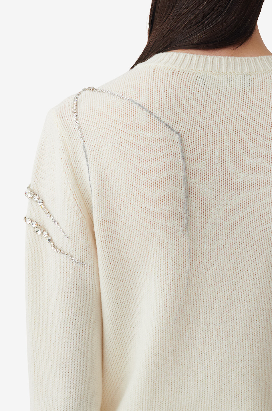 FABIANA FILIPPI Cardigan à col rond en Platinum brodé de strass Femme BLANC 5