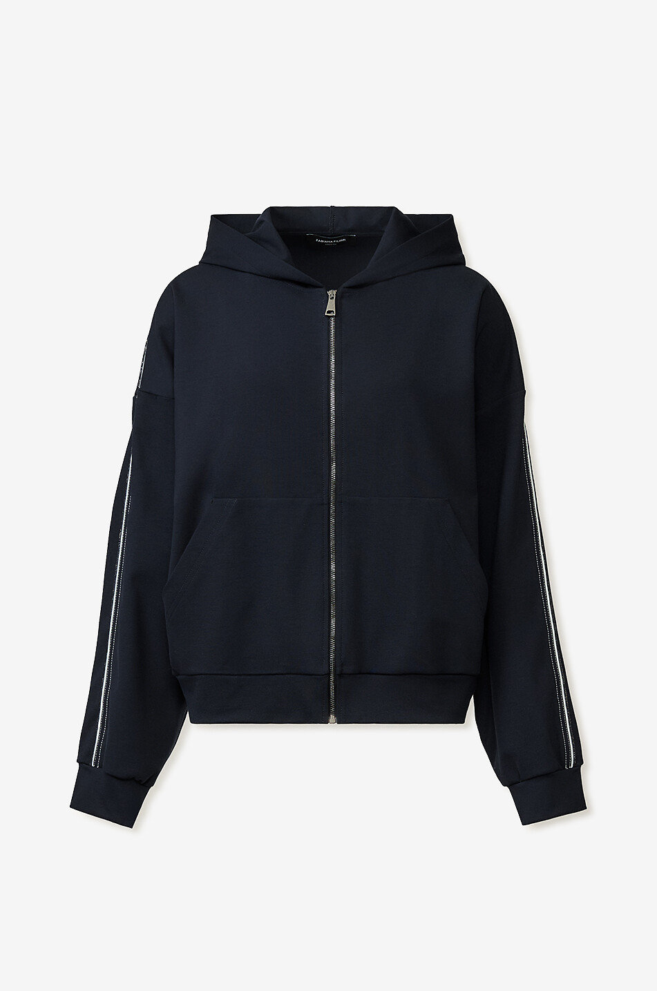 FABIANA FILIPPI Sweat-shirt zippé à capuche en jersey Punto Milano orné de Filo Diamante Femme BLEU FONCE 1