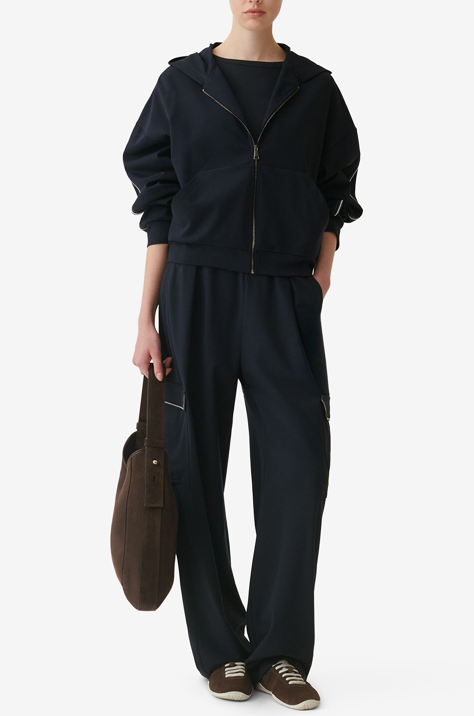 FABIANA FILIPPI Sweat-shirt zippé à capuche en jersey Punto Milano orné de Filo Diamante Femme BLEU FONCE 2