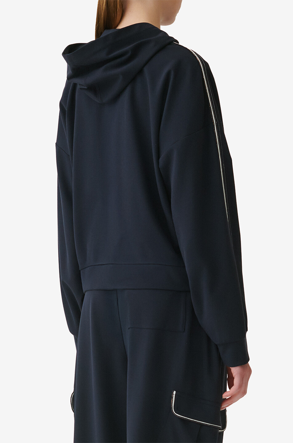 FABIANA FILIPPI Sweat-shirt zippé à capuche en jersey Punto Milano orné de Filo Diamante Femme BLEU FONCE 3