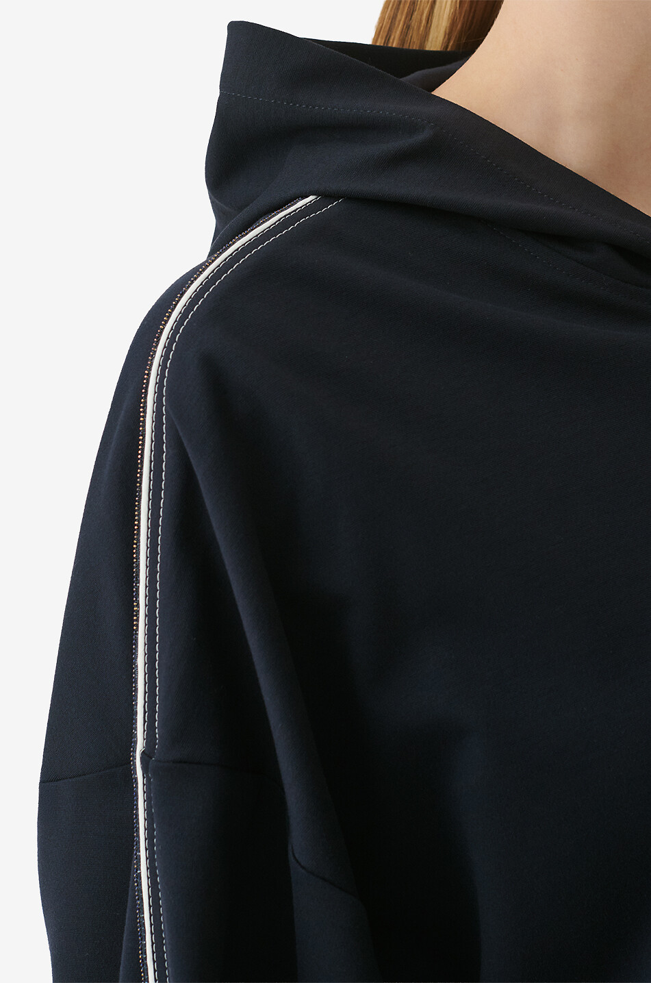 FABIANA FILIPPI Sweat-shirt zippé à capuche en jersey Punto Milano orné de Filo Diamante Femme BLEU FONCE 4