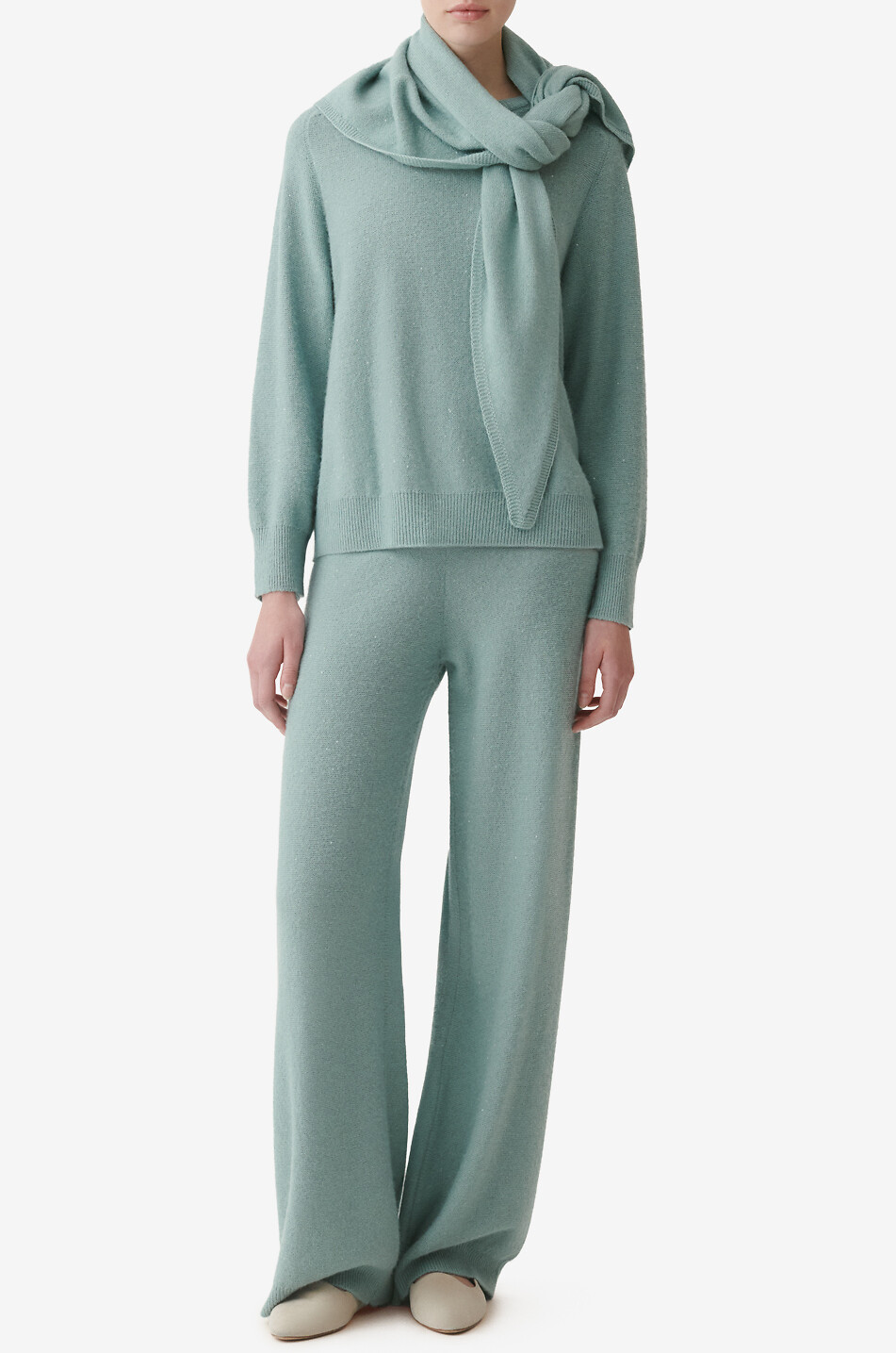 FABIANA FILIPPI Pull ample à col rond en laine et soie recouvert de sequins Femme VERT 2