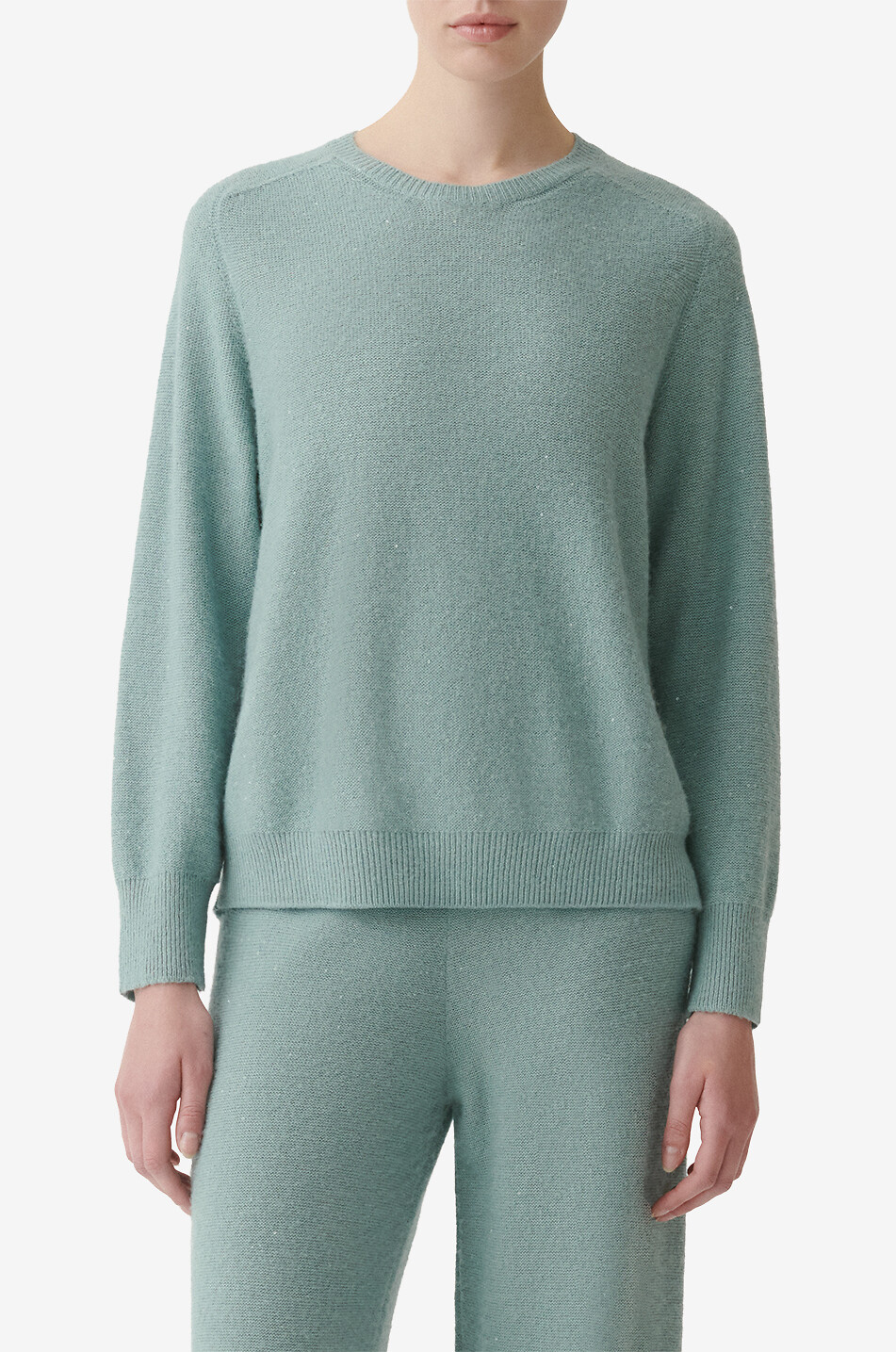 FABIANA FILIPPI Pull ample à col rond en laine et soie recouvert de sequins Femme VERT 3