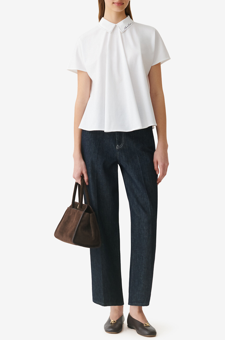 FABIANA FILIPPI Signature collar short-sleeved flared jersey top Women WHITE 2