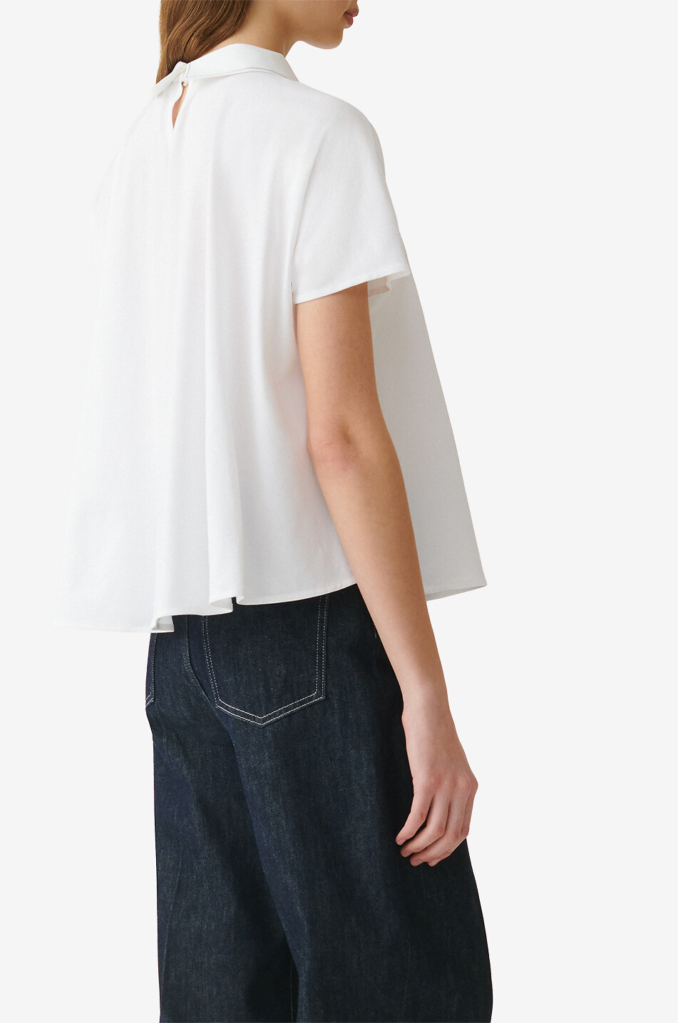 FABIANA FILIPPI Signature collar short-sleeved flared jersey top Women WHITE 3