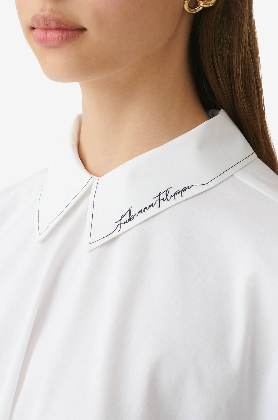 FABIANA FILIPPI Signature collar short-sleeved flared jersey top Women WHITE 4