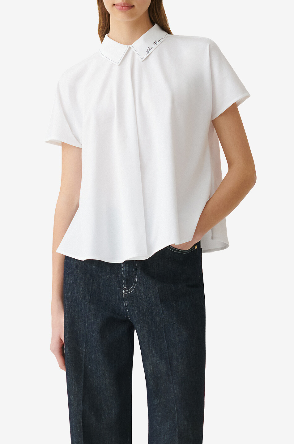 FABIANA FILIPPI Signature collar short-sleeved flared jersey top Women WHITE 5