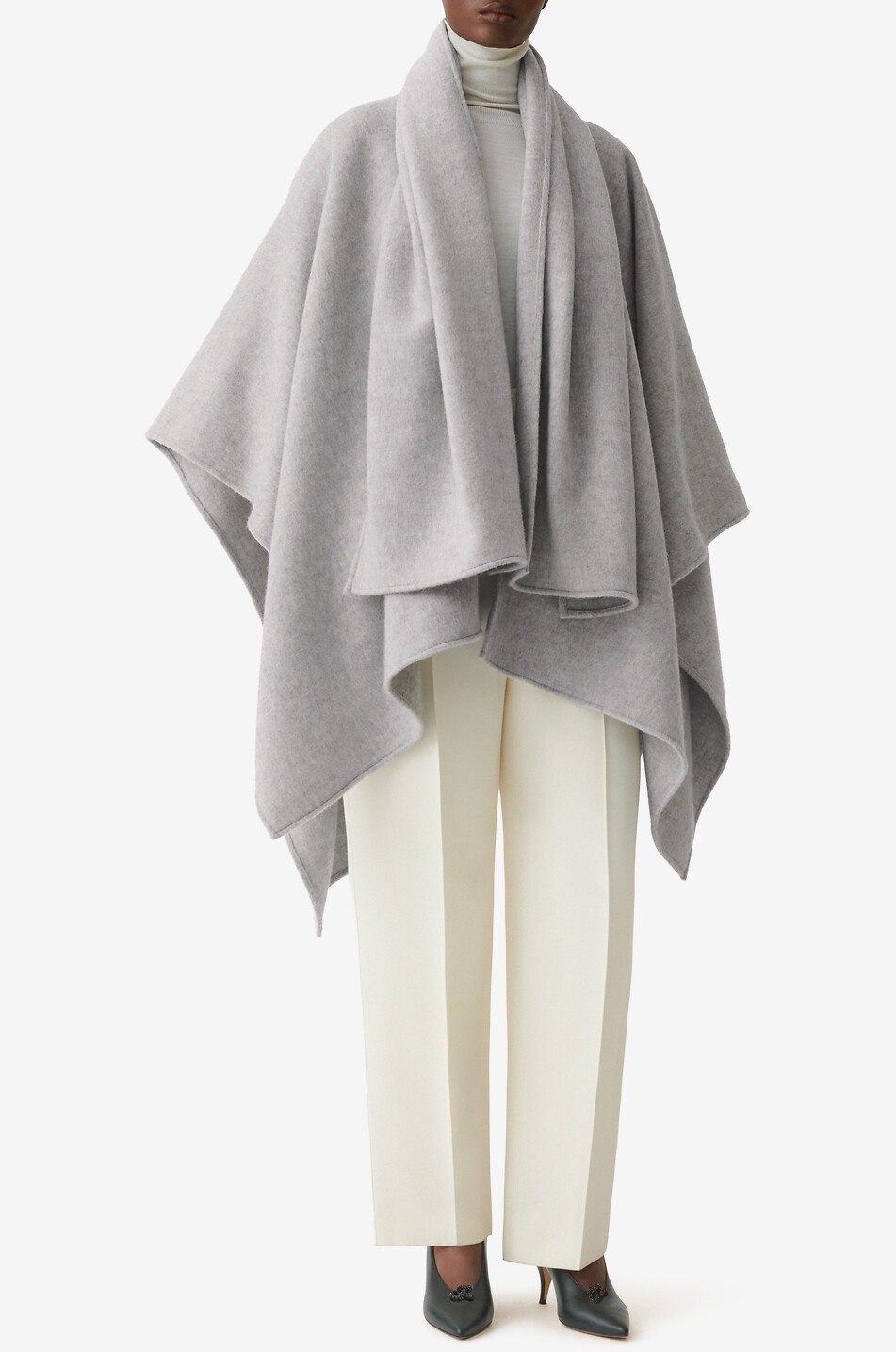 FABIANA FILIPPI Knot wool cape with large scarf and gold-tone brooch Women GREY 2