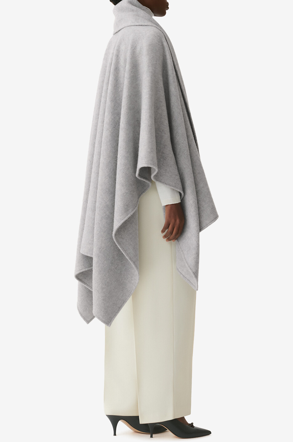FABIANA FILIPPI Knot wool cape with large scarf and gold-tone brooch Women GREY 3