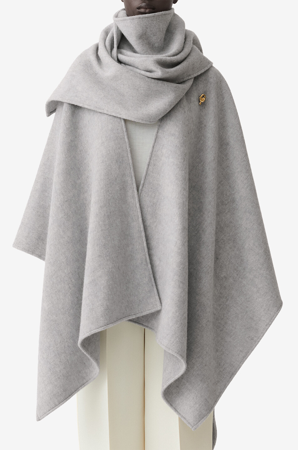 FABIANA FILIPPI Knot wool cape with large scarf and gold-tone brooch Women GREY 4