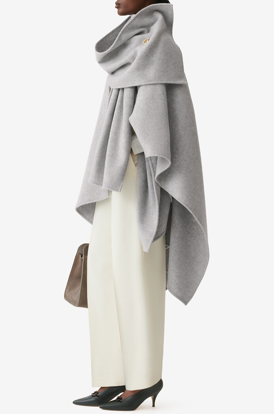 FABIANA FILIPPI Knot wool cape with large scarf and gold-tone brooch Women GREY 5